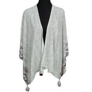 White & Brown Snake Print Open Front Kimono With Tassels One Size By Mytreasure‎